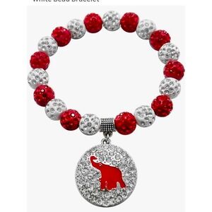 Sisterhood Jewelry Delta Sorority Elephant Pendant Red White Bead Bracelet‎ 19cm
